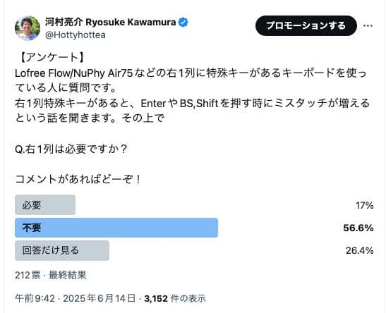 【アンケート結果】75%/65%キーボードの右一列の特殊キーは必要ない?その結果は 10 be69464f646b3f668c027fb63e30fcff