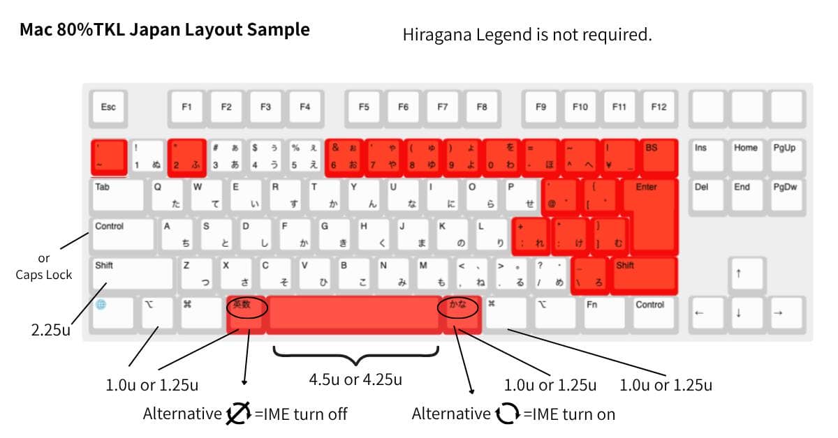 日本語配列キーボード/キーキャップ設計のための総合ガイド 13 Mac 80TKL Japan Layout Sample