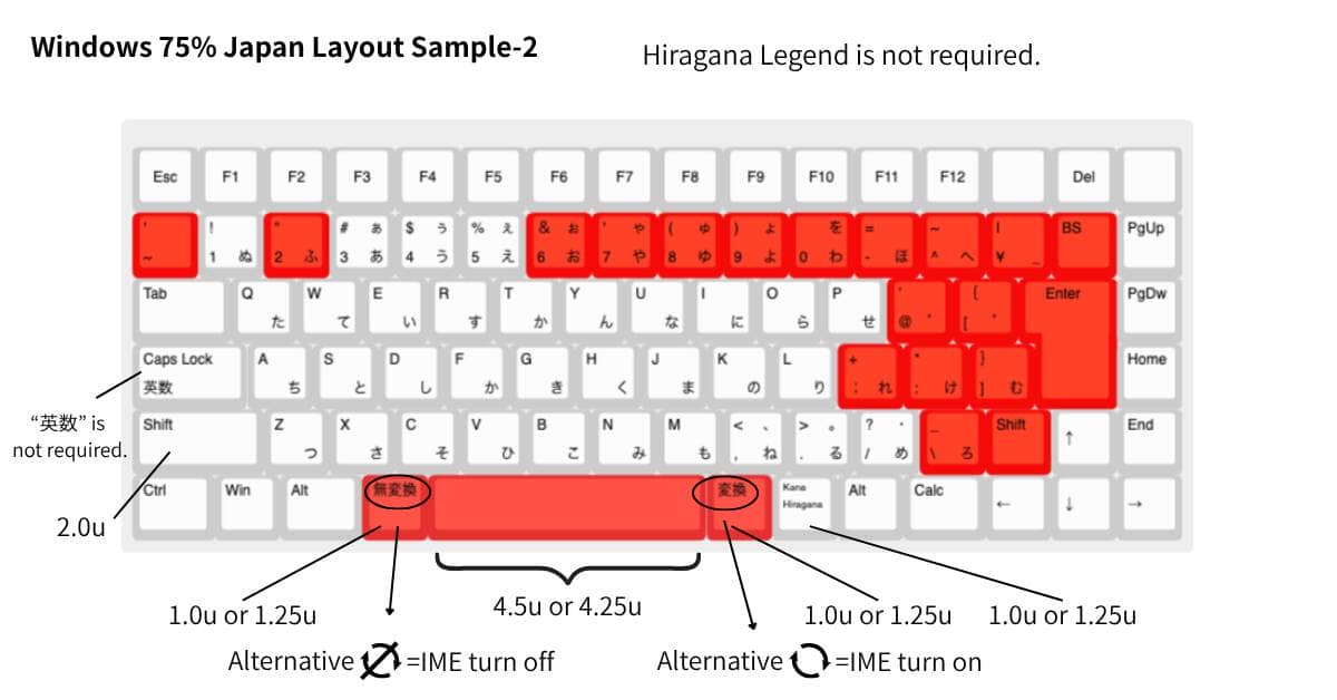 日本語配列キーボード/キーキャップ設計のための総合ガイド 9 Windows 75 Japan Layout Sample 2