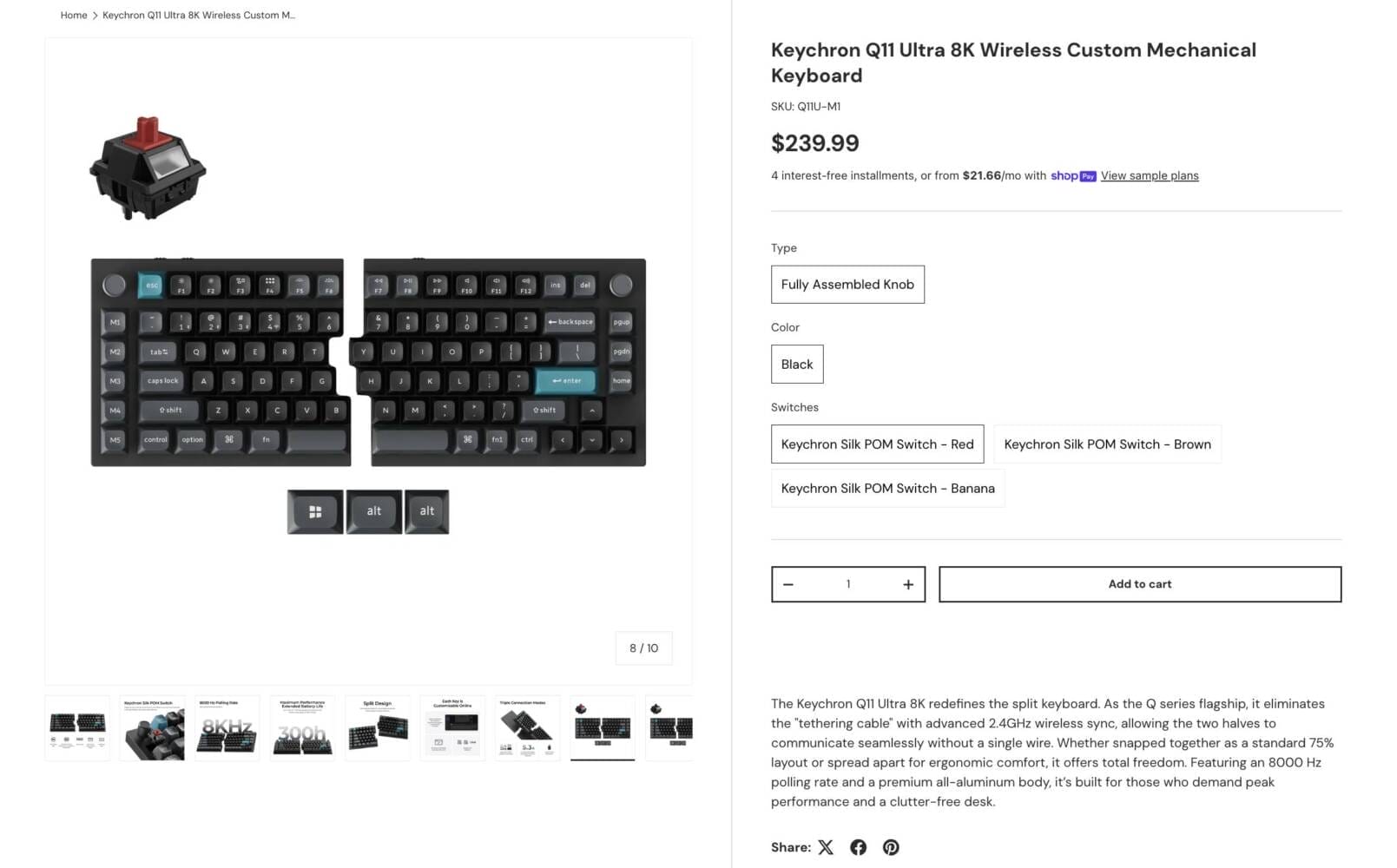 Keychron Q11 Ultra 8Kが登場。左右分割75％がワイヤレス同期に対応